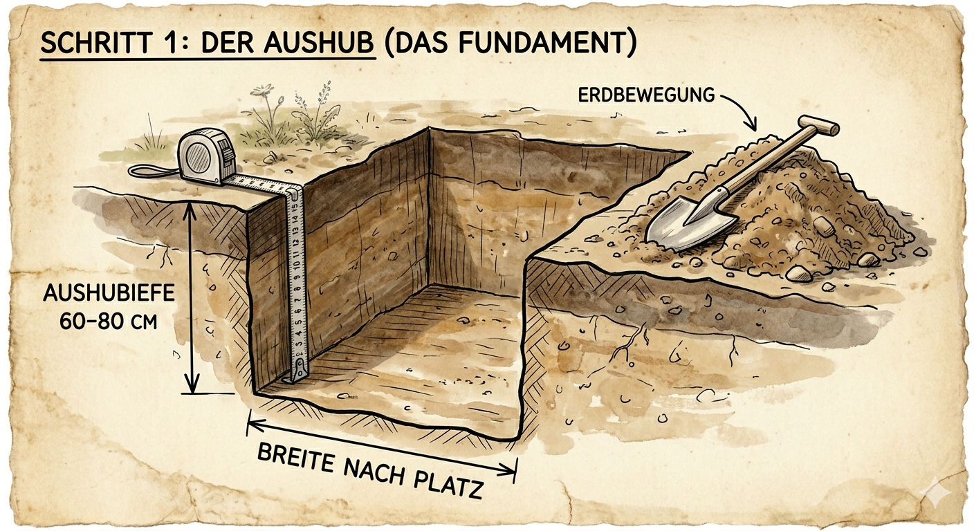 Schritt 1: Der Aushub im Garten