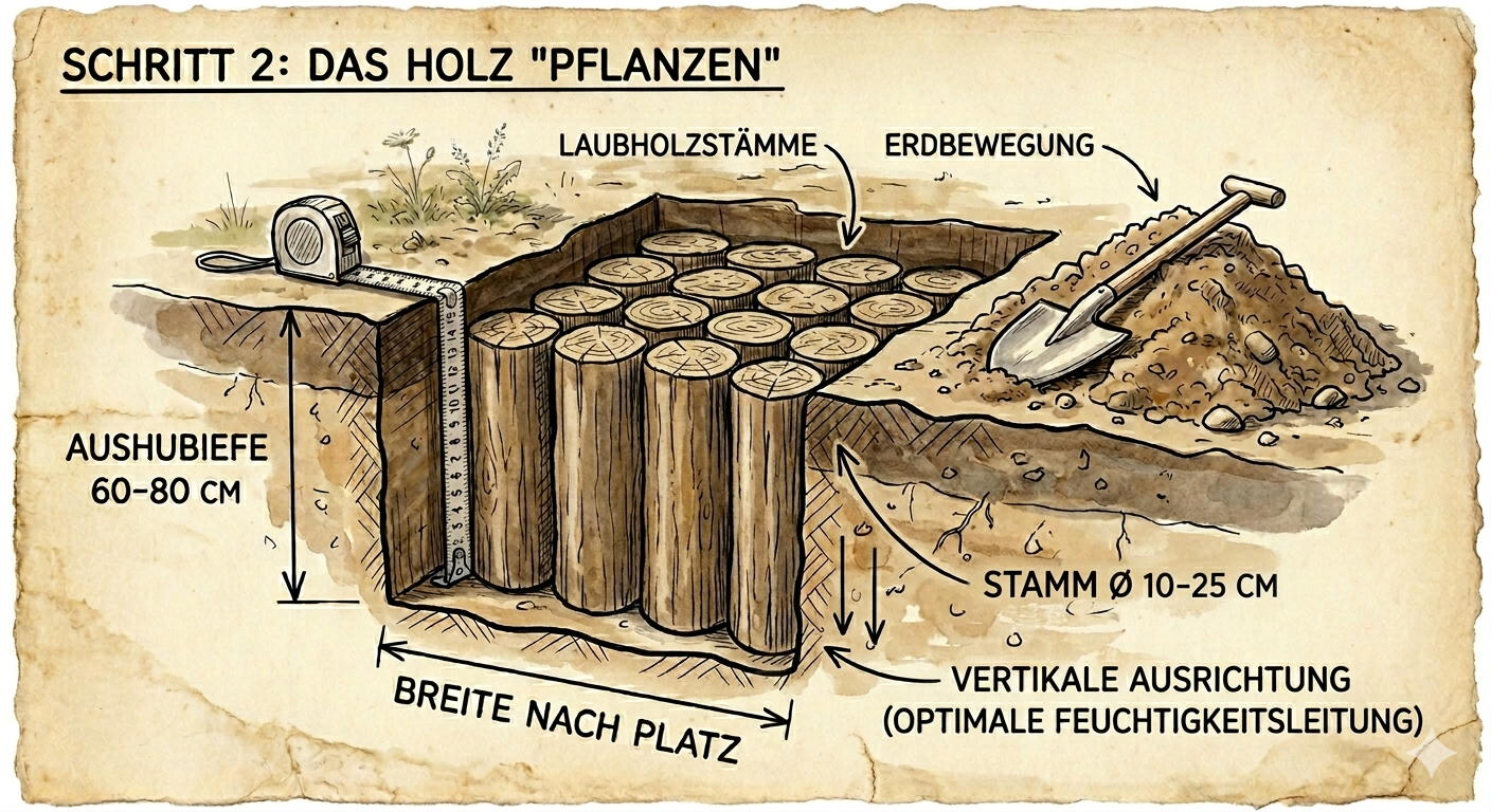Schritt 2: Holzstämme senkrecht pflanzen