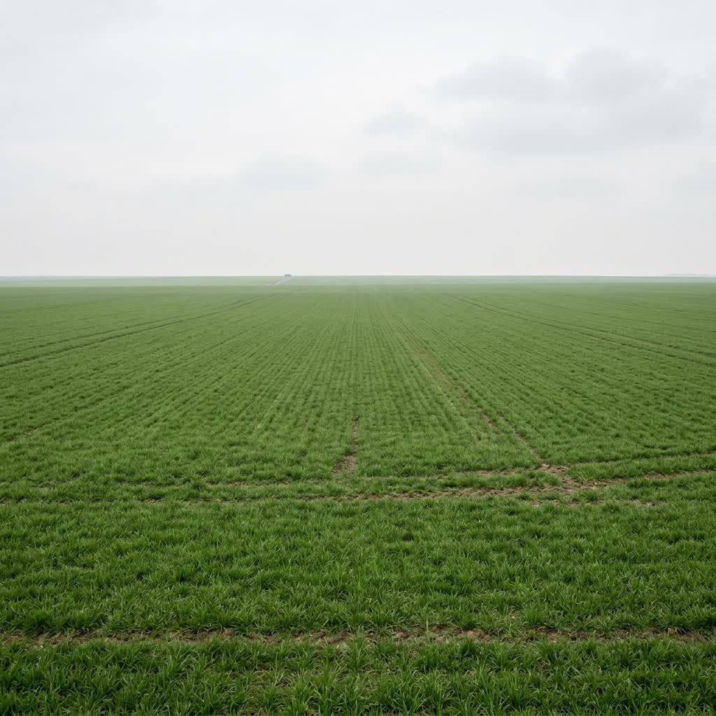 Eine monotone, intensiv landwirtschaftlich genutzte grüne Wiese